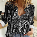 New Zealand Maori Taniko Women Casual Shirt Black Kowhaiwhai Puhoro