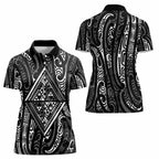 New Zealand Maori Taniko Women Polo Shirt Black Kowhaiwhai Puhoro