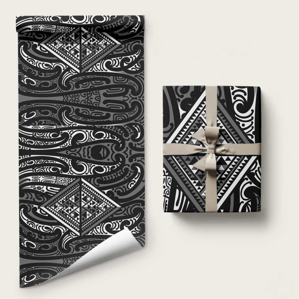 New Zealand Maori Taniko Wrapping Paper Black Kowhaiwhai Puhoro - Aussie Hoodie