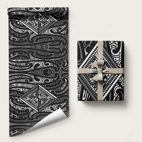 New Zealand Maori Taniko Wrapping Paper Black Kowhaiwhai Puhoro - Aussie Hoodie