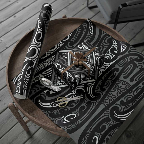New Zealand Maori Taniko Wrapping Paper Black Kowhaiwhai Puhoro - Aussie Hoodie