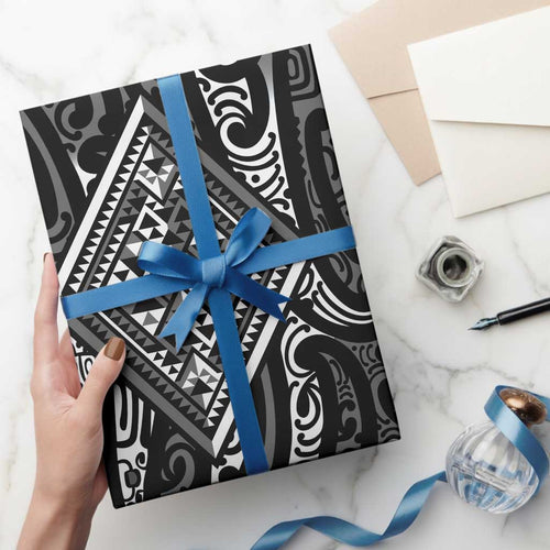 New Zealand Maori Taniko Wrapping Paper Black Kowhaiwhai Puhoro - Aussie Hoodie