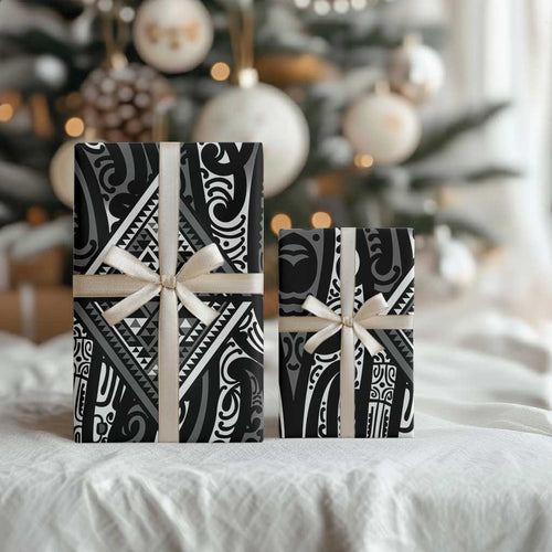 New Zealand Maori Taniko Wrapping Paper Black Kowhaiwhai Puhoro - Aussie Hoodie
