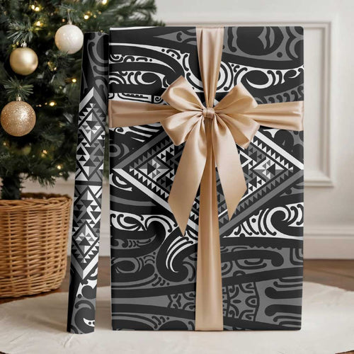 New Zealand Maori Taniko Wrapping Paper Black Kowhaiwhai Puhoro - Aussie Hoodie