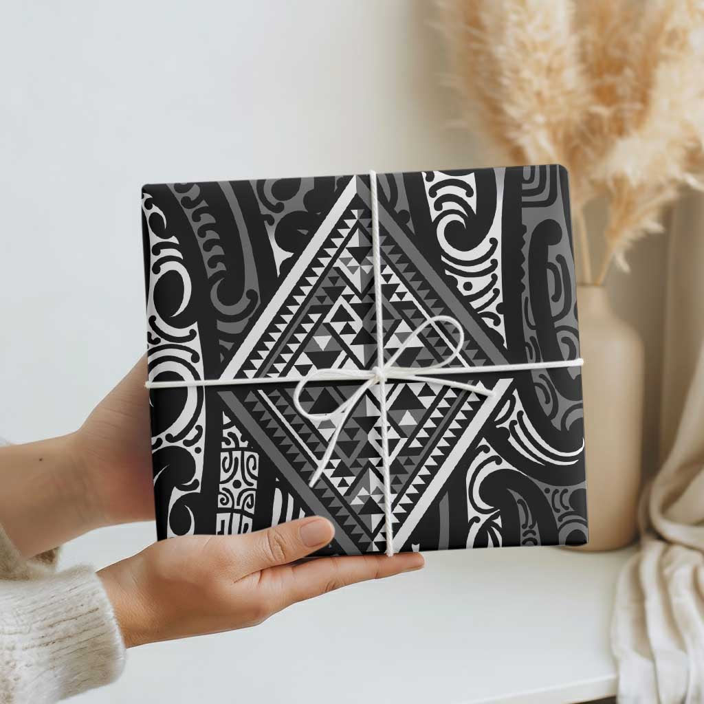 New Zealand Maori Taniko Wrapping Paper Black Kowhaiwhai Puhoro - Aussie Hoodie