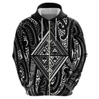 New Zealand Maori Taniko Zip Hoodie Black Kowhaiwhai Puhoro