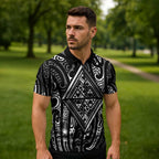 New Zealand Maori Taniko Zipper Polo Shirt Black Kowhaiwhai Puhoro - Aussie Hoodie