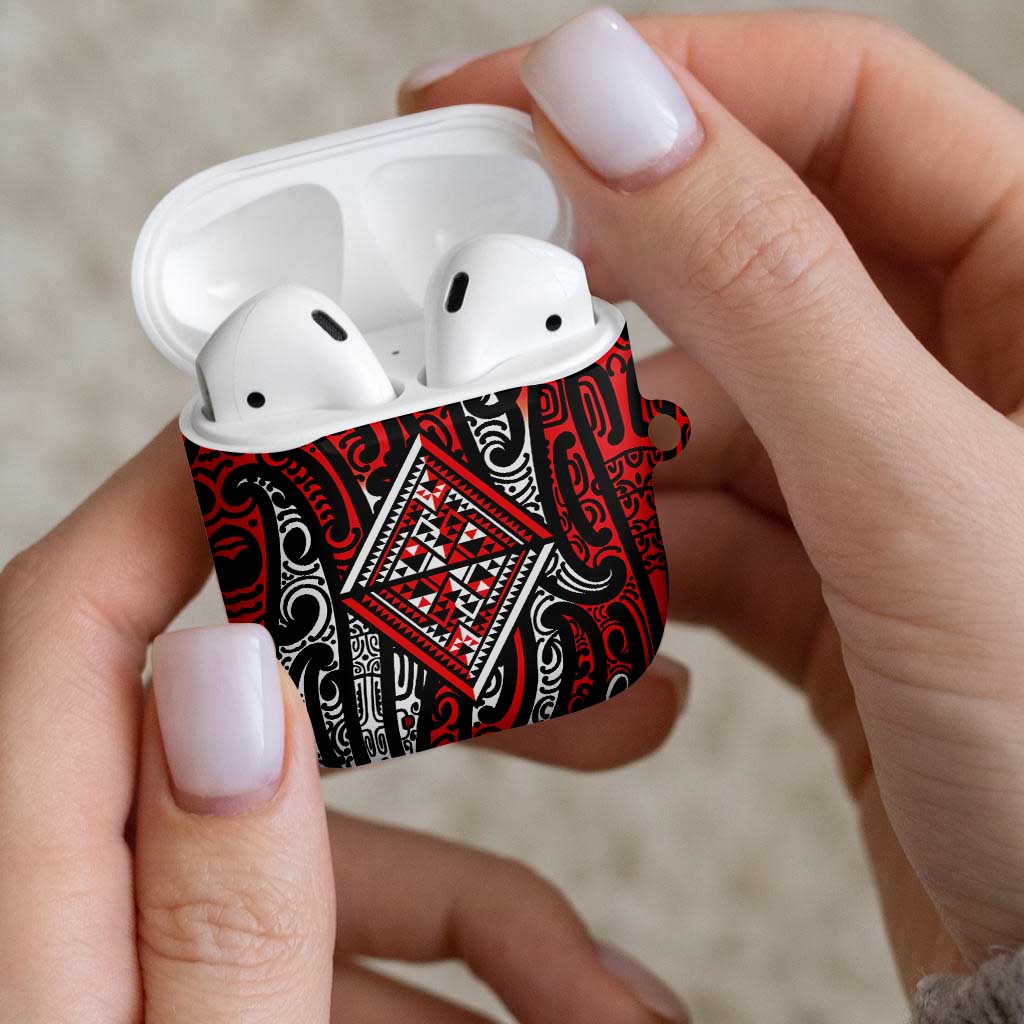 New Zealand Maori Taniko AirPods Case Red Kowhaiwhai Puhoro - Aussie Hoodie