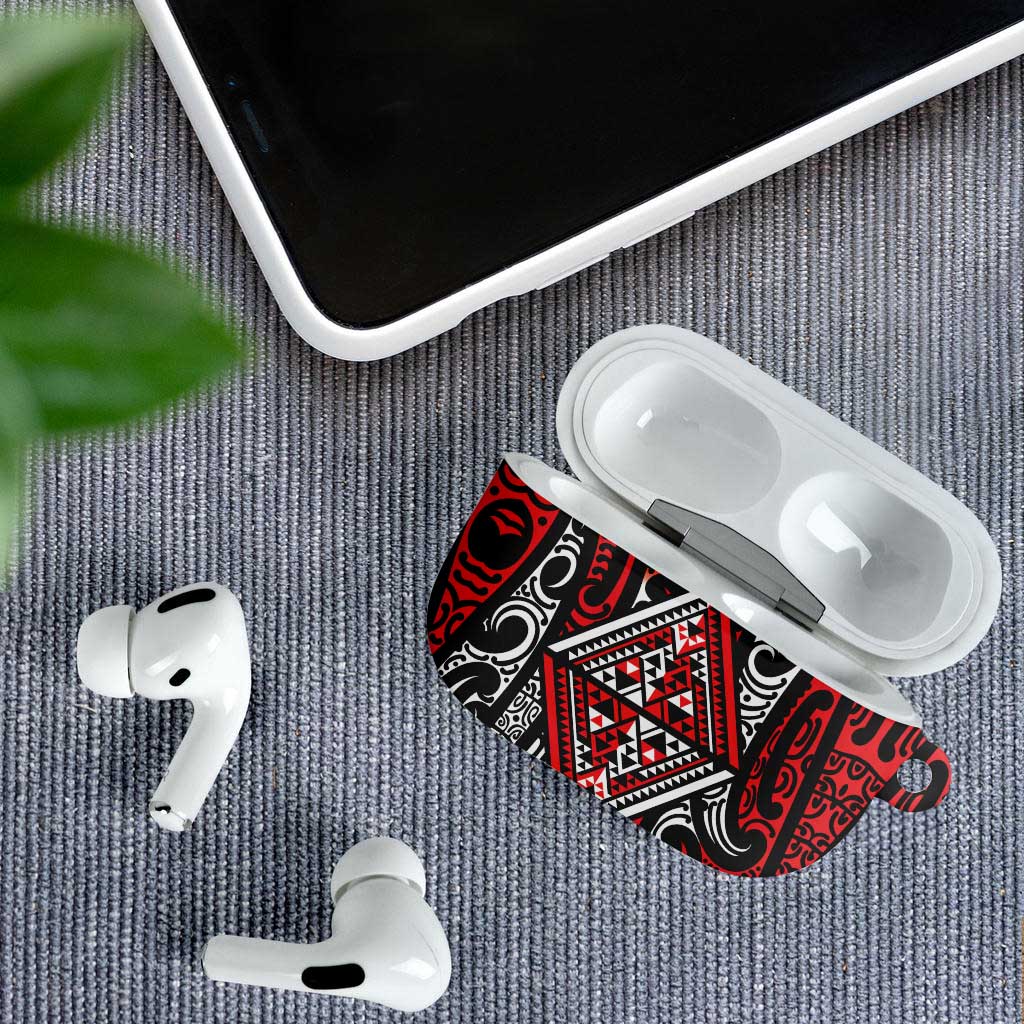 New Zealand Maori Taniko AirPods Case Red Kowhaiwhai Puhoro - Aussie Hoodie