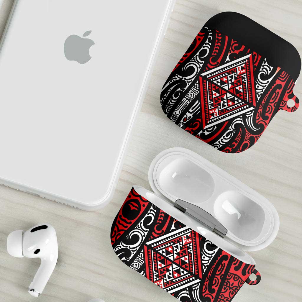New Zealand Maori Taniko AirPods Case Red Kowhaiwhai Puhoro - Aussie Hoodie