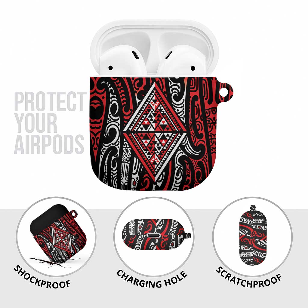 New Zealand Maori Taniko AirPods Case Red Kowhaiwhai Puhoro - Aussie Hoodie