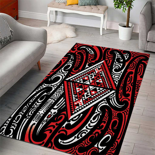 New Zealand Maori Taniko Area Rug Red Kowhaiwhai Puhoro
