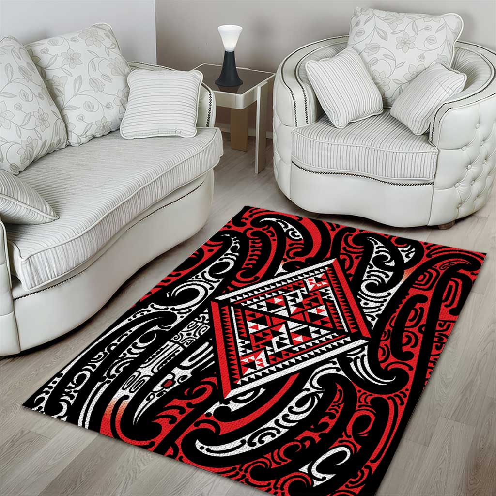 New Zealand Maori Taniko Area Rug Red Kowhaiwhai Puhoro