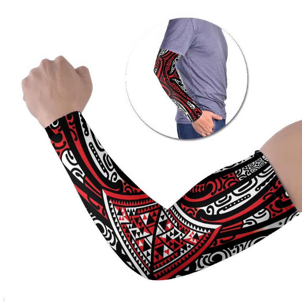 New Zealand Maori Taniko Arm Sleeves Red Kowhaiwhai Puhoro - Aussie Hoodie