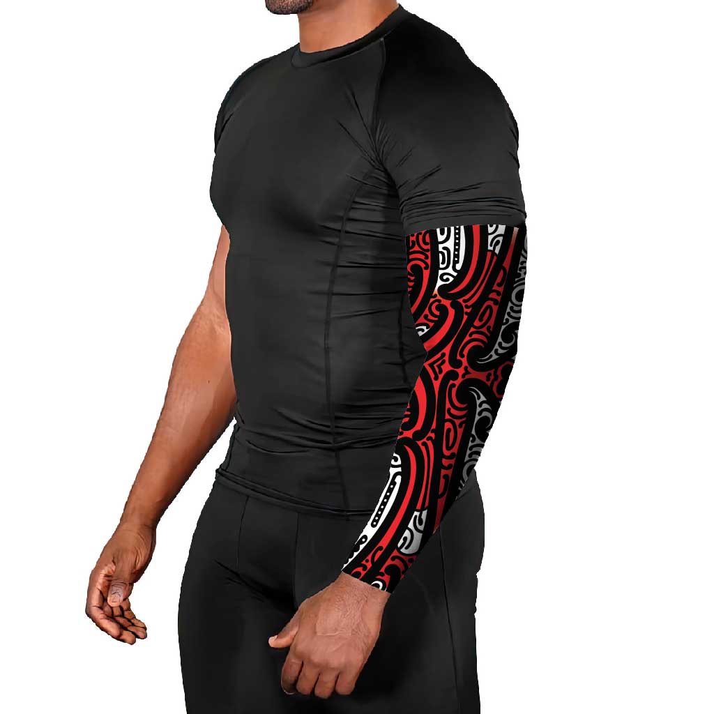 New Zealand Maori Taniko Arm Sleeves Red Kowhaiwhai Puhoro - Aussie Hoodie
