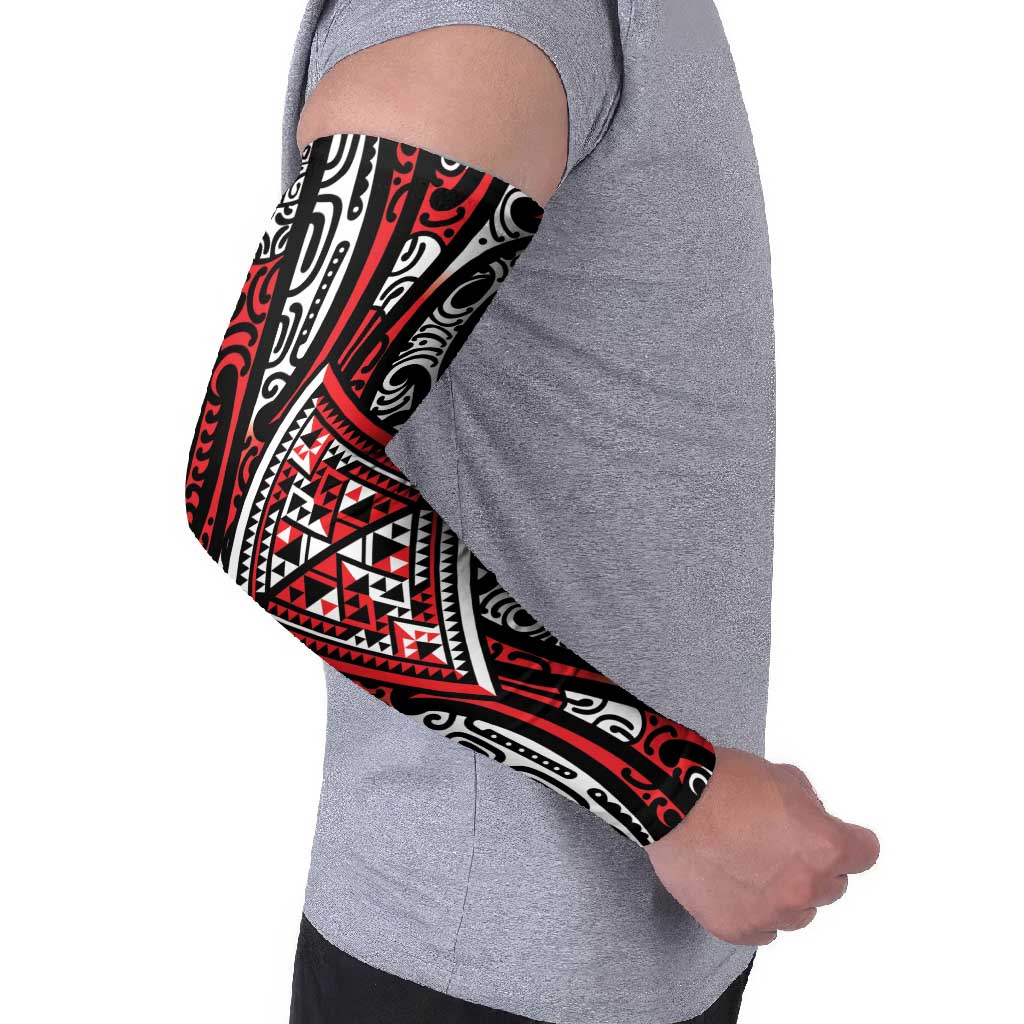 New Zealand Maori Taniko Arm Sleeves Red Kowhaiwhai Puhoro - Aussie Hoodie