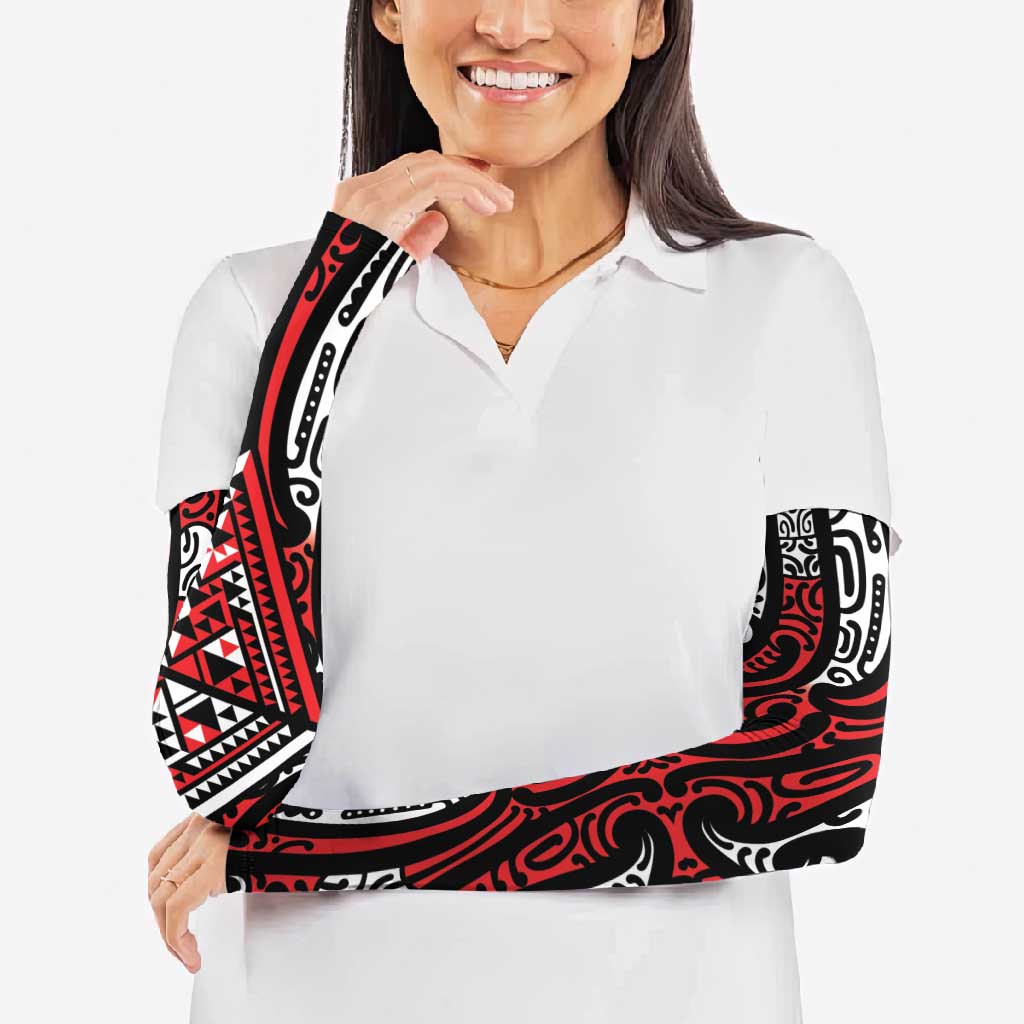 New Zealand Maori Taniko Arm Sleeves Red Kowhaiwhai Puhoro - Aussie Hoodie