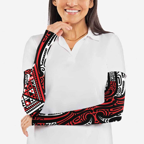 New Zealand Maori Taniko Arm Sleeves Red Kowhaiwhai Puhoro - Aussie Hoodie
