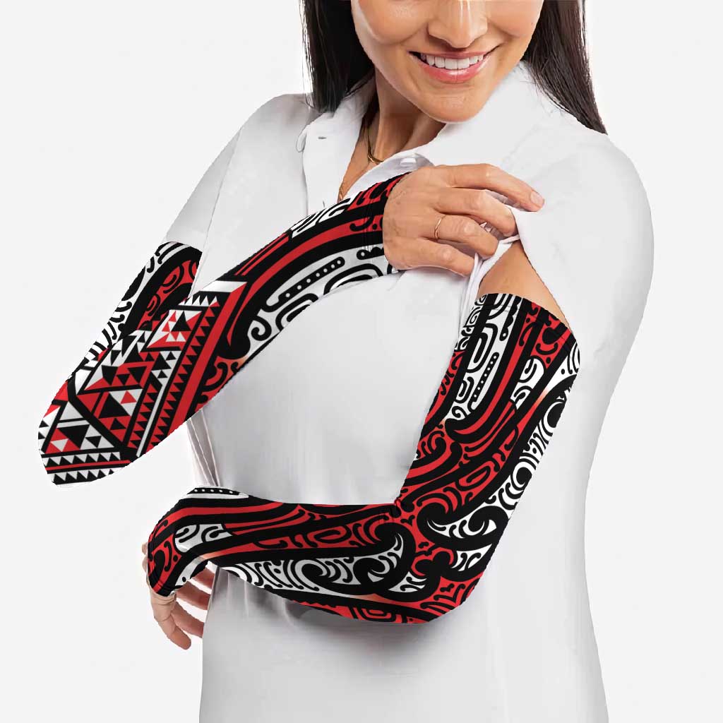 New Zealand Maori Taniko Arm Sleeves Red Kowhaiwhai Puhoro - Aussie Hoodie