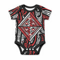 New Zealand Maori Taniko Baby Onesie Red Kowhaiwhai Puhoro
