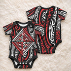 New Zealand Maori Taniko Baby Onesie Red Kowhaiwhai Puhoro