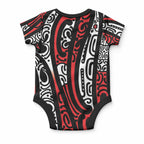 New Zealand Maori Taniko Baby Onesie Red Kowhaiwhai Puhoro