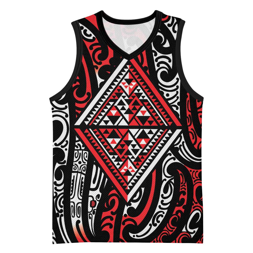 New Zealand Maori Taniko Basketball Jersey Red Kowhaiwhai Puhoro - Aussie Hoodie