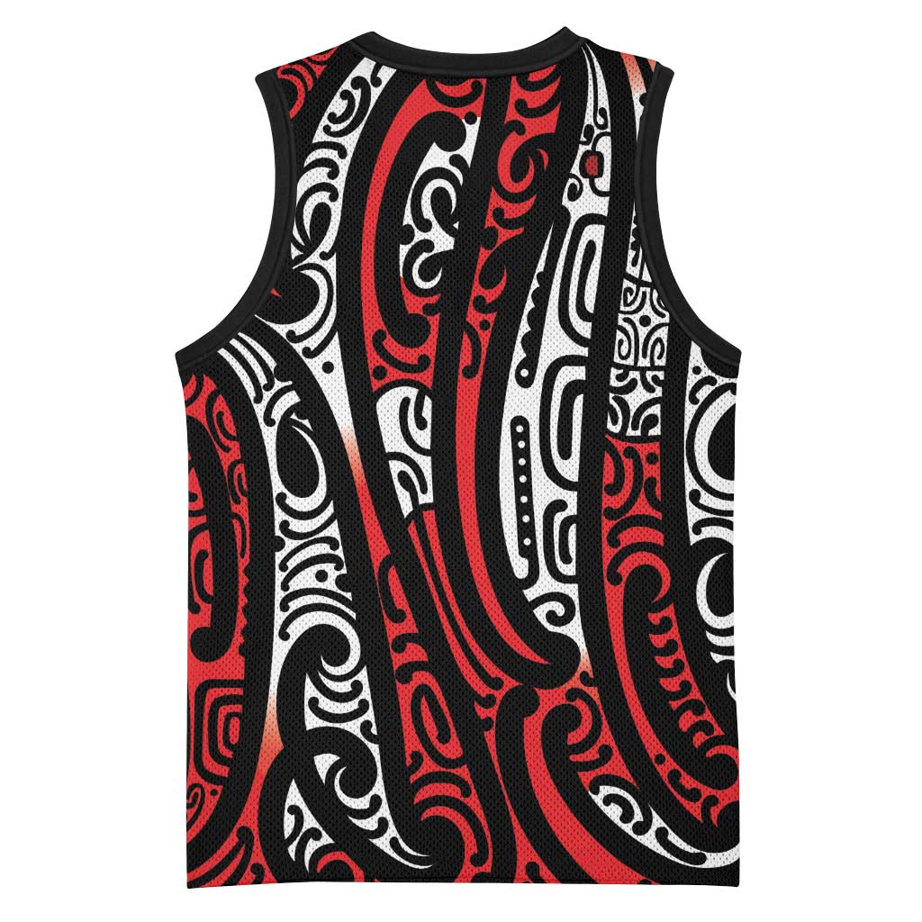 New Zealand Maori Taniko Basketball Jersey Red Kowhaiwhai Puhoro - Aussie Hoodie