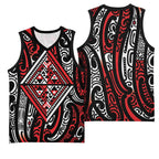 New Zealand Maori Taniko Basketball Jersey Red Kowhaiwhai Puhoro - Aussie Hoodie