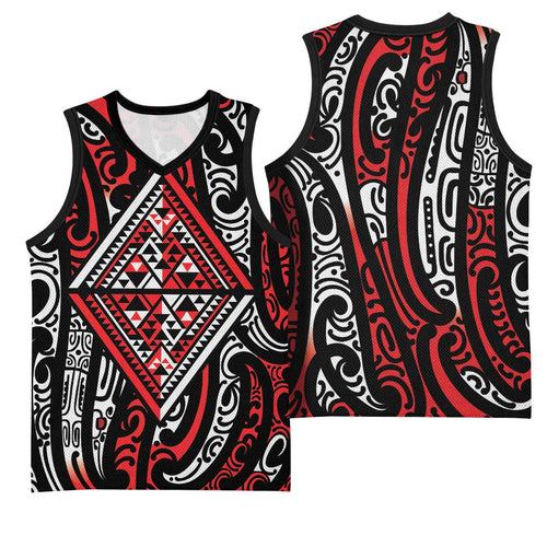 New Zealand Maori Taniko Basketball Jersey Red Kowhaiwhai Puhoro - Aussie Hoodie