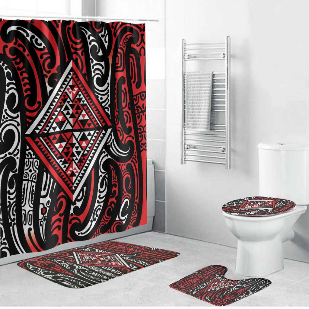 New Zealand Maori Taniko Bathroom Set Red Kowhaiwhai Puhoro - Aussie Hoodie