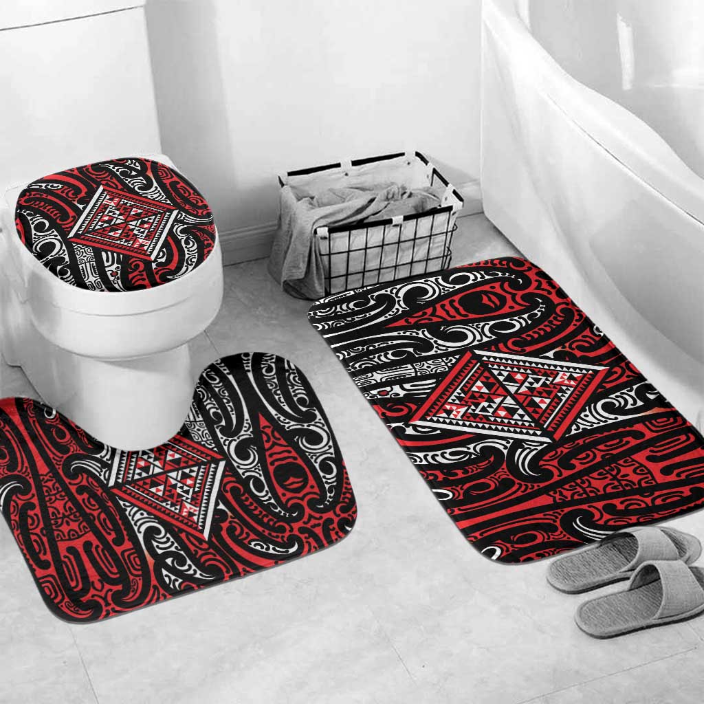New Zealand Maori Taniko Bathroom Set Red Kowhaiwhai Puhoro - Aussie Hoodie
