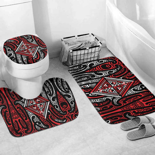 New Zealand Maori Taniko Bathroom Set Red Kowhaiwhai Puhoro - Aussie Hoodie