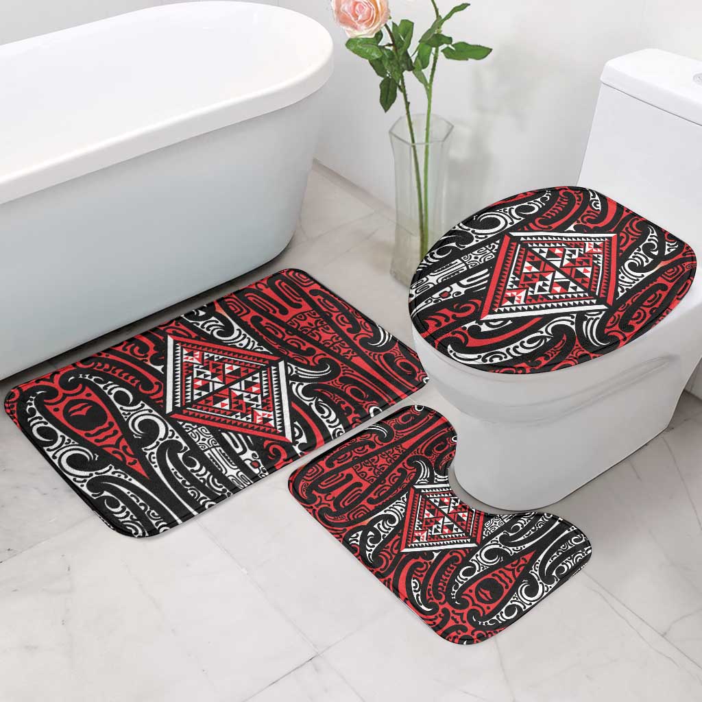 New Zealand Maori Taniko Bathroom Set Red Kowhaiwhai Puhoro - Aussie Hoodie