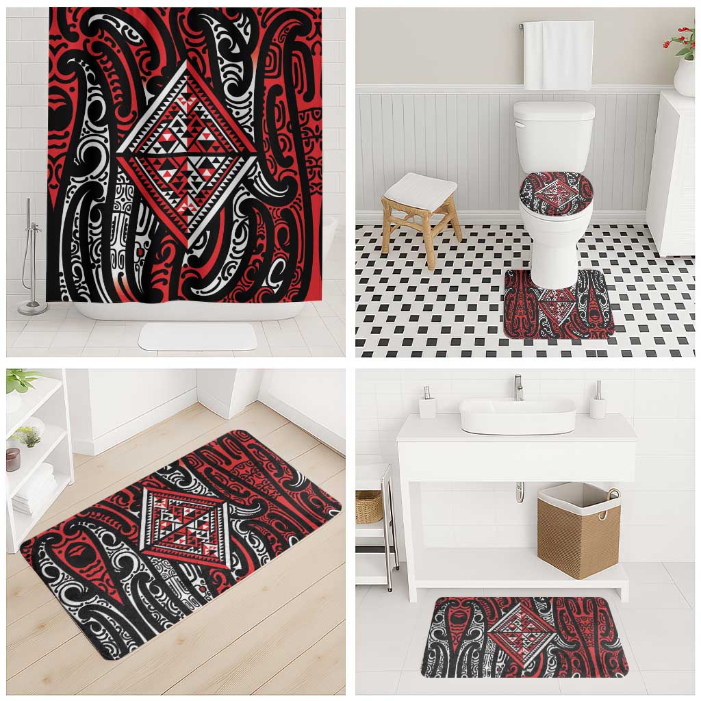 New Zealand Maori Taniko Bathroom Set Red Kowhaiwhai Puhoro - Aussie Hoodie