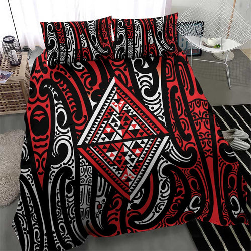 New Zealand Maori Taniko Bedding Set Red Kowhaiwhai Puhoro