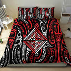 New Zealand Maori Taniko Bedding Set Red Kowhaiwhai Puhoro