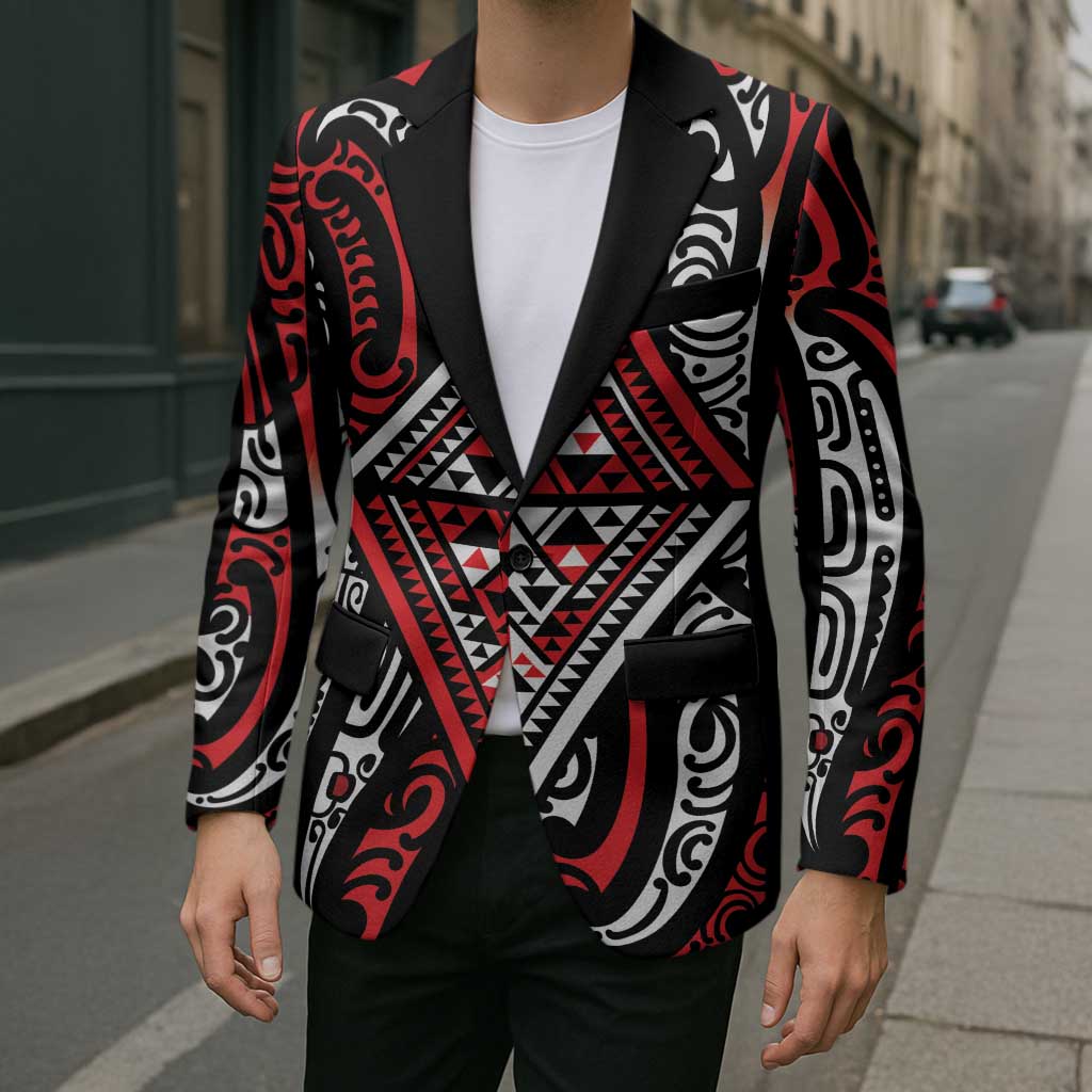 New Zealand Maori Taniko Blazer Red Kowhaiwhai Puhoro - Aussie Hoodie