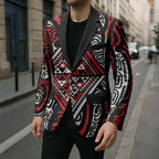New Zealand Maori Taniko Blazer Red Kowhaiwhai Puhoro - Aussie Hoodie