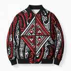 New Zealand Maori Taniko Bomber Puffer Jacket Red Kowhaiwhai Puhoro - Aussie Hoodie