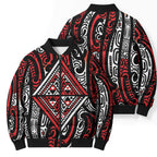 New Zealand Maori Taniko Bomber Puffer Jacket Red Kowhaiwhai Puhoro - Aussie Hoodie