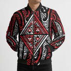 New Zealand Maori Taniko Bomber Puffer Jacket Red Kowhaiwhai Puhoro - Aussie Hoodie