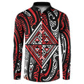 New Zealand Maori Taniko Button Sweatshirt Red Kowhaiwhai Puhoro