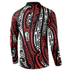 New Zealand Maori Taniko Button Sweatshirt Red Kowhaiwhai Puhoro