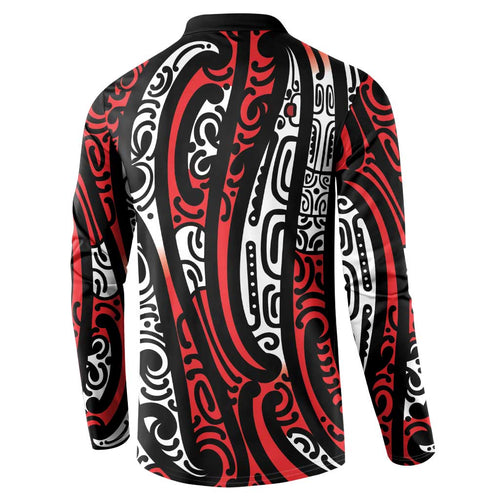 New Zealand Maori Taniko Button Sweatshirt Red Kowhaiwhai Puhoro