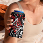 New Zealand Maori Taniko 4 in 1 Can Cooler Tumbler Red Kowhaiwhai Puhoro
