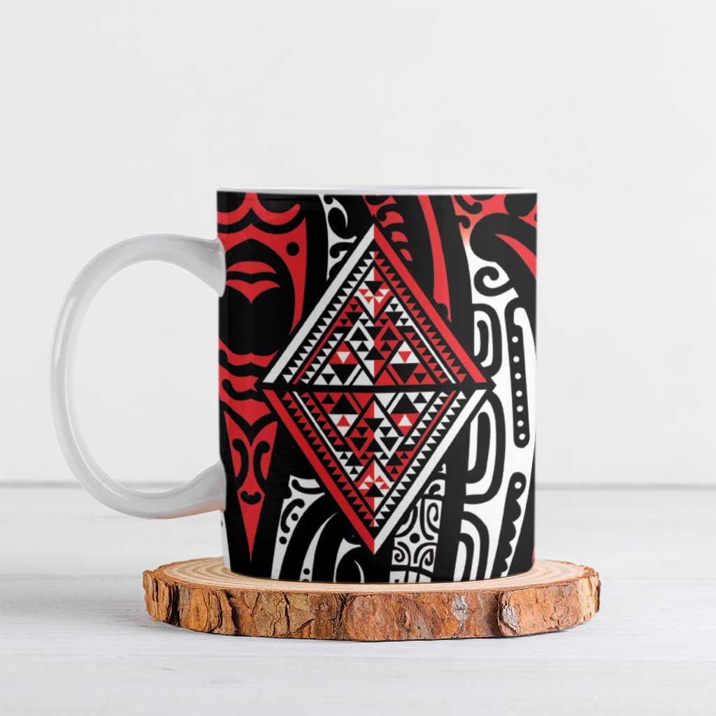 New Zealand Maori Taniko Ceramic Mug Red Kowhaiwhai Puhoro - Aussie Hoodie