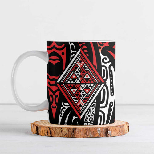 New Zealand Maori Taniko Ceramic Mug Red Kowhaiwhai Puhoro - Aussie Hoodie