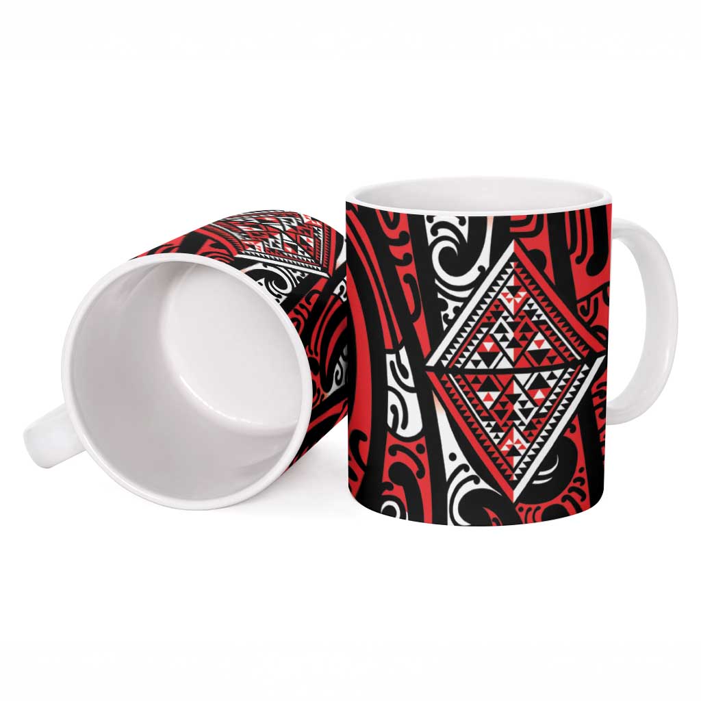 New Zealand Maori Taniko Ceramic Mug Red Kowhaiwhai Puhoro - Aussie Hoodie