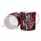 New Zealand Maori Taniko Ceramic Mug Red Kowhaiwhai Puhoro - Aussie Hoodie